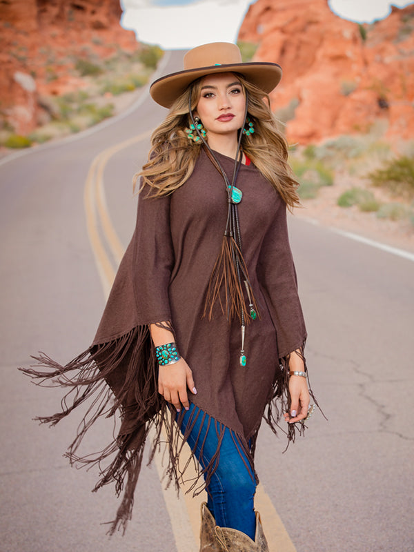 Cashmere poncho sales with fringe