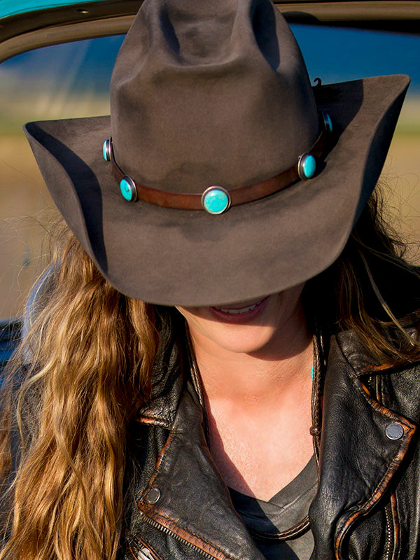 Turquoise Leather Hatband Brit West