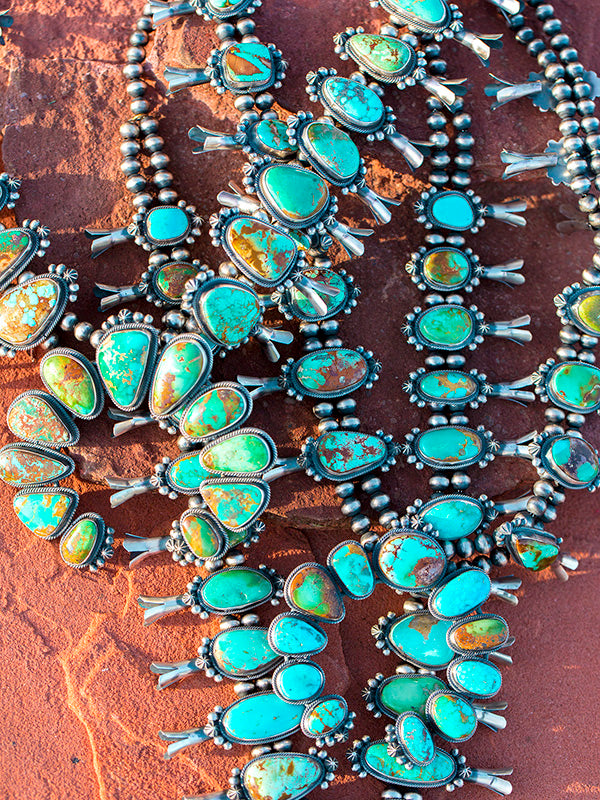 Blue Bird Turquoise Squash Blossom Necklace – Santa Fe Silver Art
